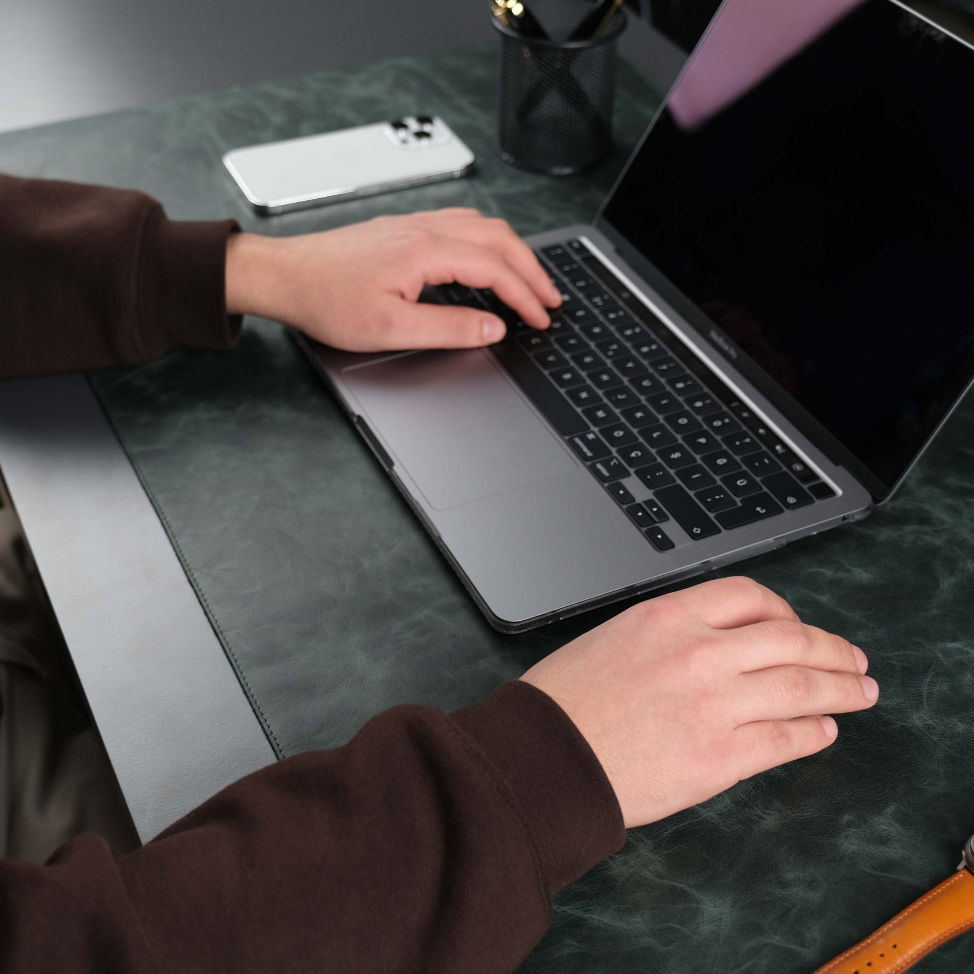 Jersey Dark Green Leather Desk Pad for Office and Home - TORONATA - color_