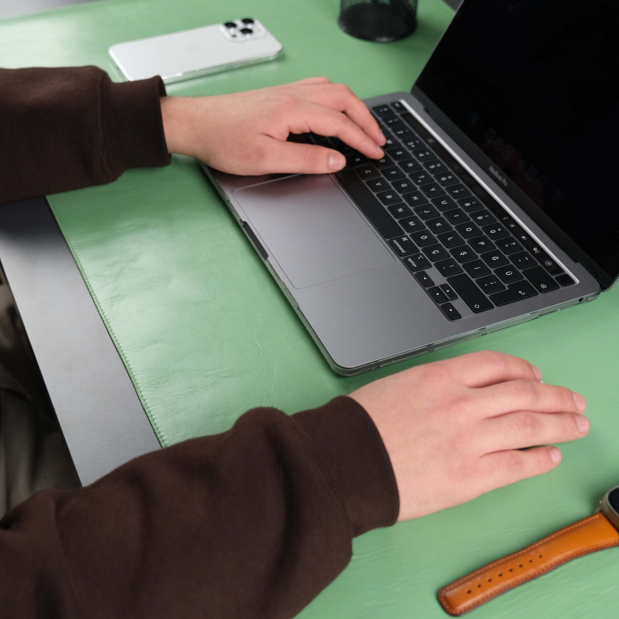 Jersey Green Leather Desk Pad for Office and Home - TORONATA - color_