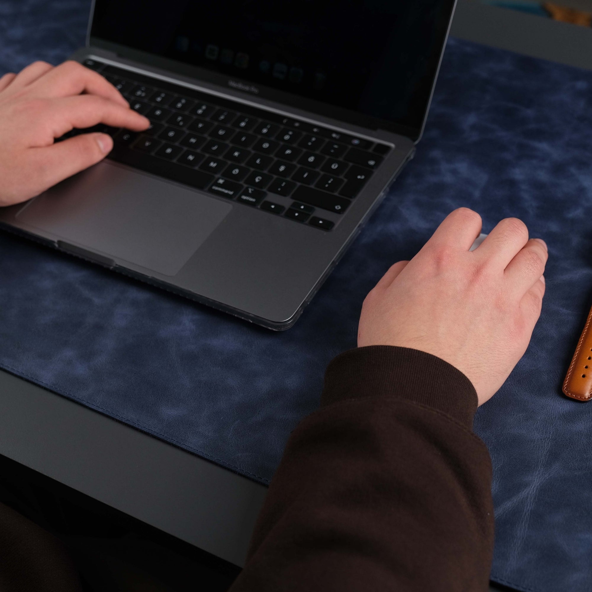 Jersey Navy Blue Leather Desk Pad for Office and Home - TORONATA - color_