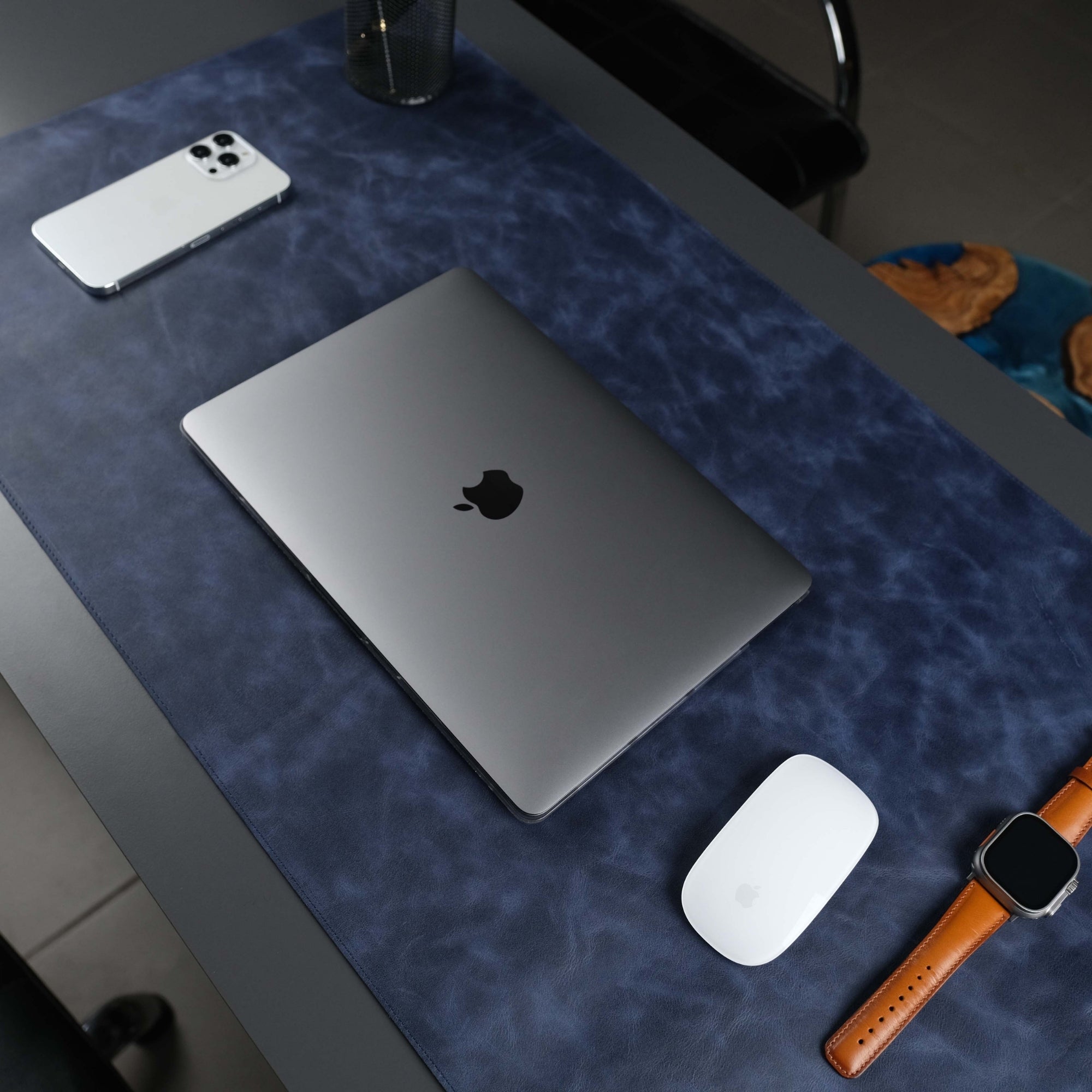 Jersey Navy Blue Leather Desk Pad for Office and Home - TORONATA - color_ Navy Blue