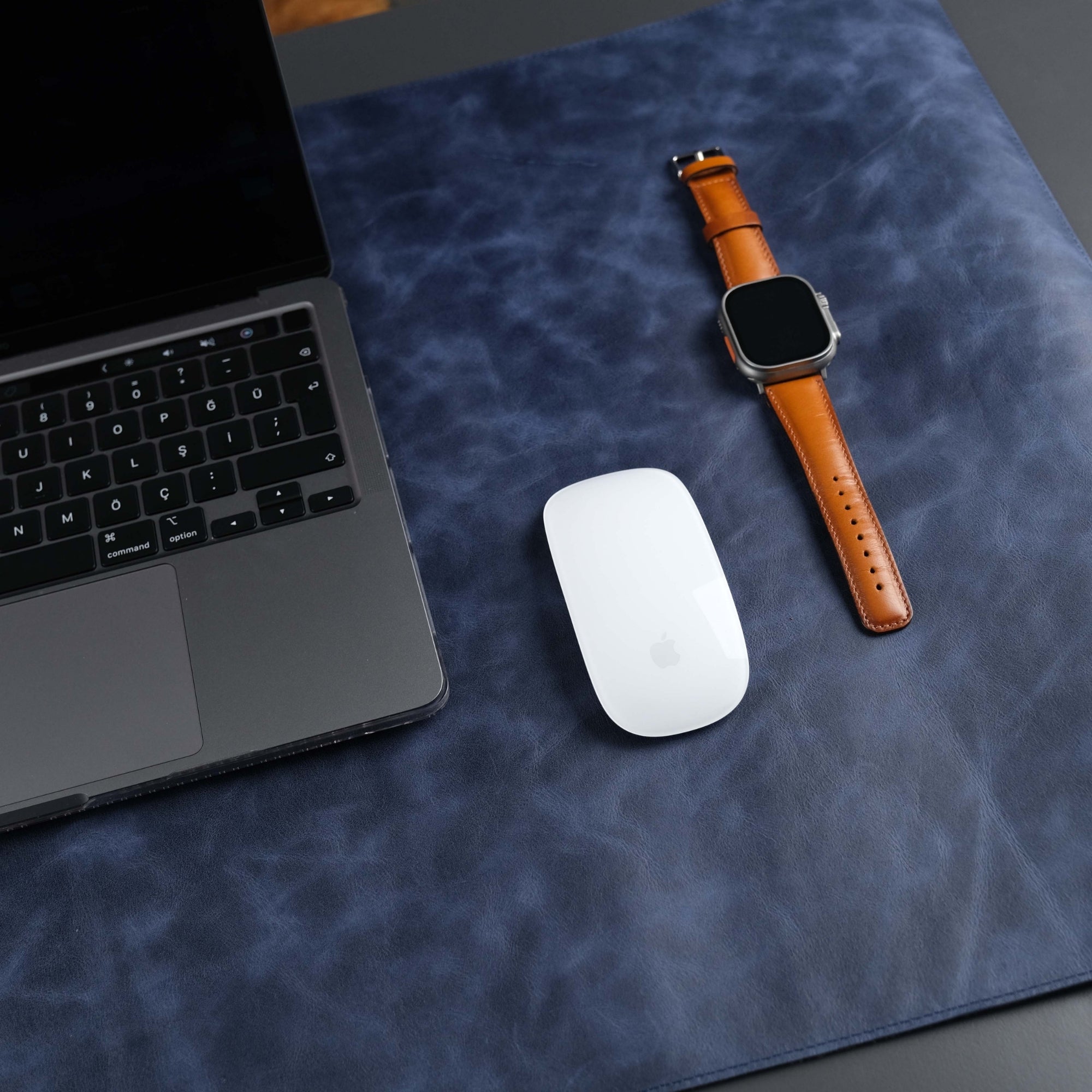 Jersey Navy Blue Leather Desk Pad for Office and Home - TORONATA - color_