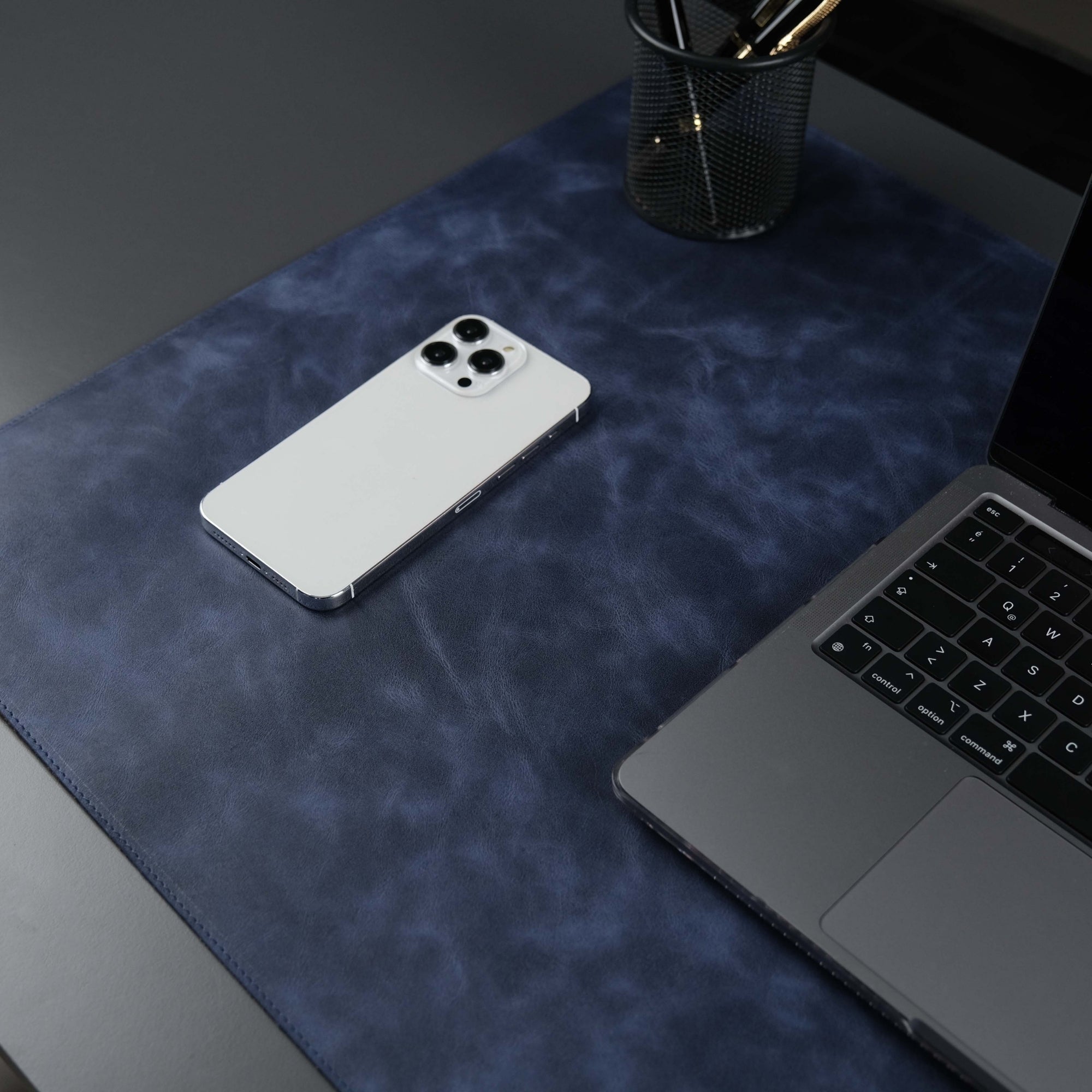 Jersey Navy Blue Leather Desk Pad for Office and Home - TORONATA - color_