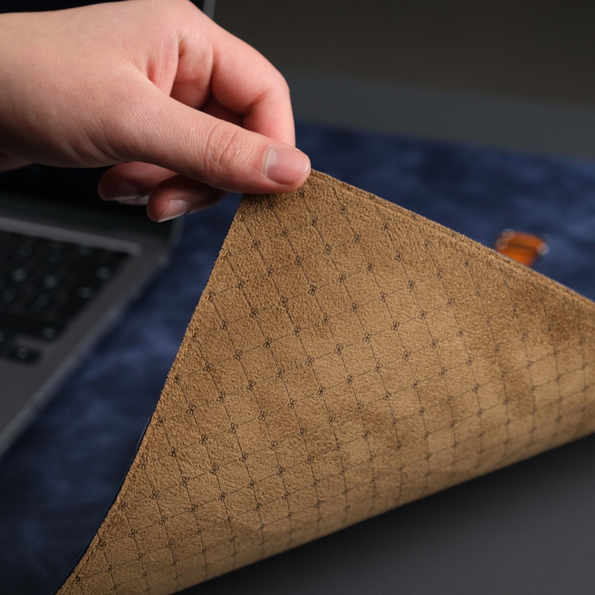 Jersey Navy Blue Leather Desk Pad for Office and Home - TORONATA - color_