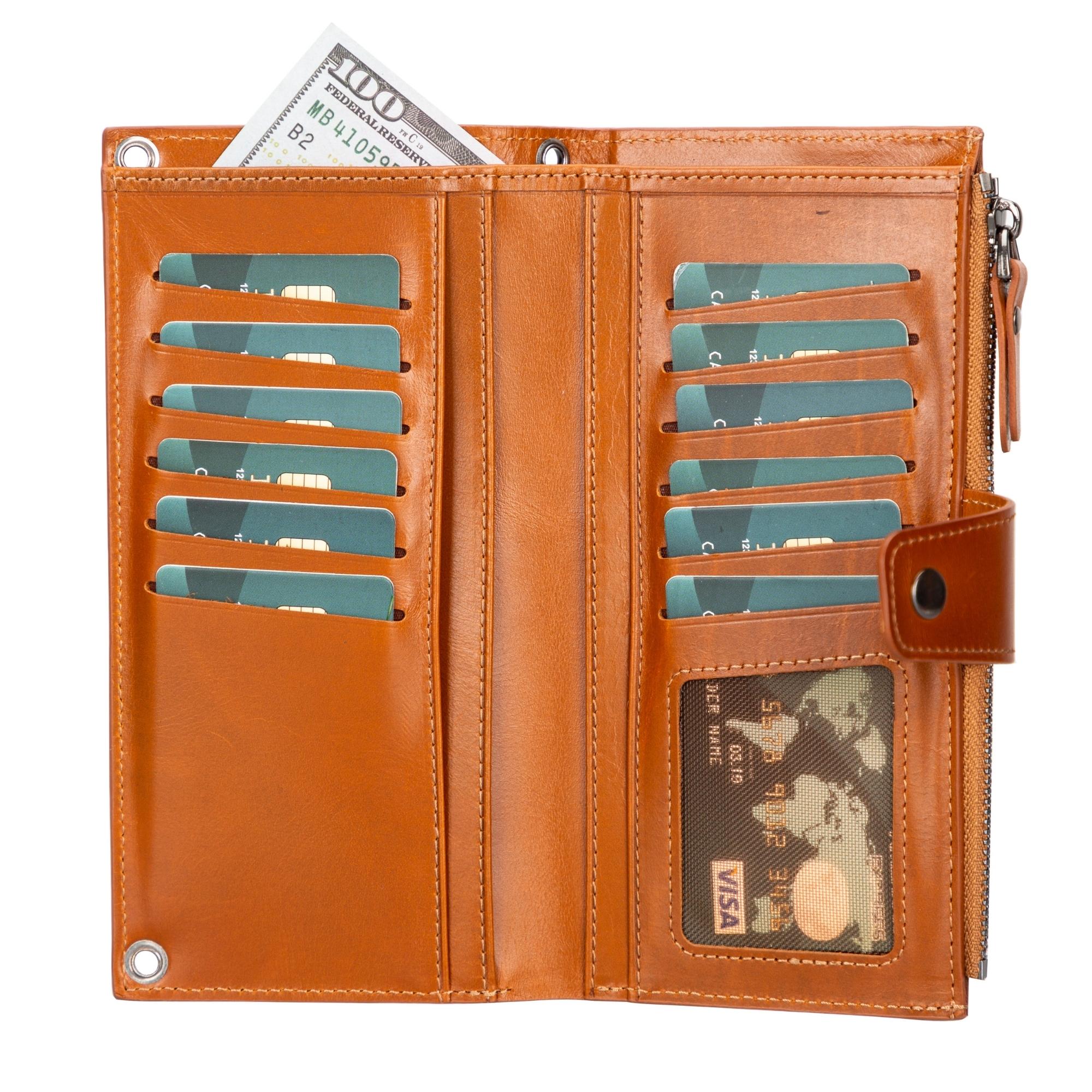 kaycee leather women's cell phone wallet with strap - toronata -