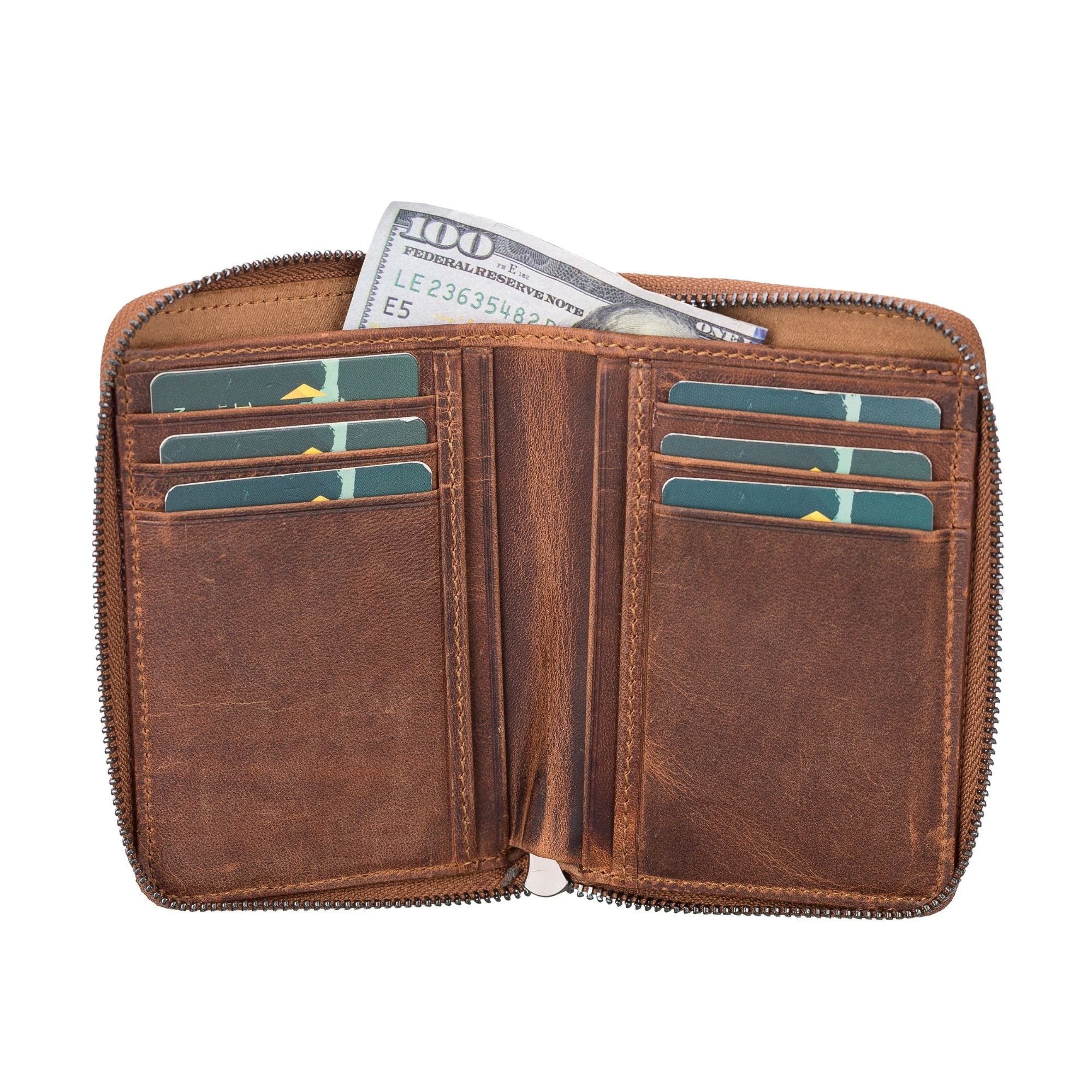 powell handmade unisex leather wallet with zippered compartment - toronata -