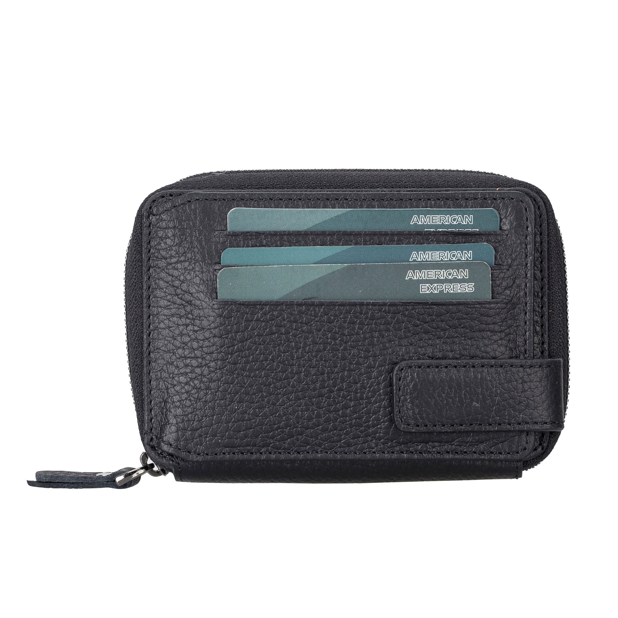 Powell Handmade Unisex Leather Wallet with Zippered Compartment - Black - TORONATA