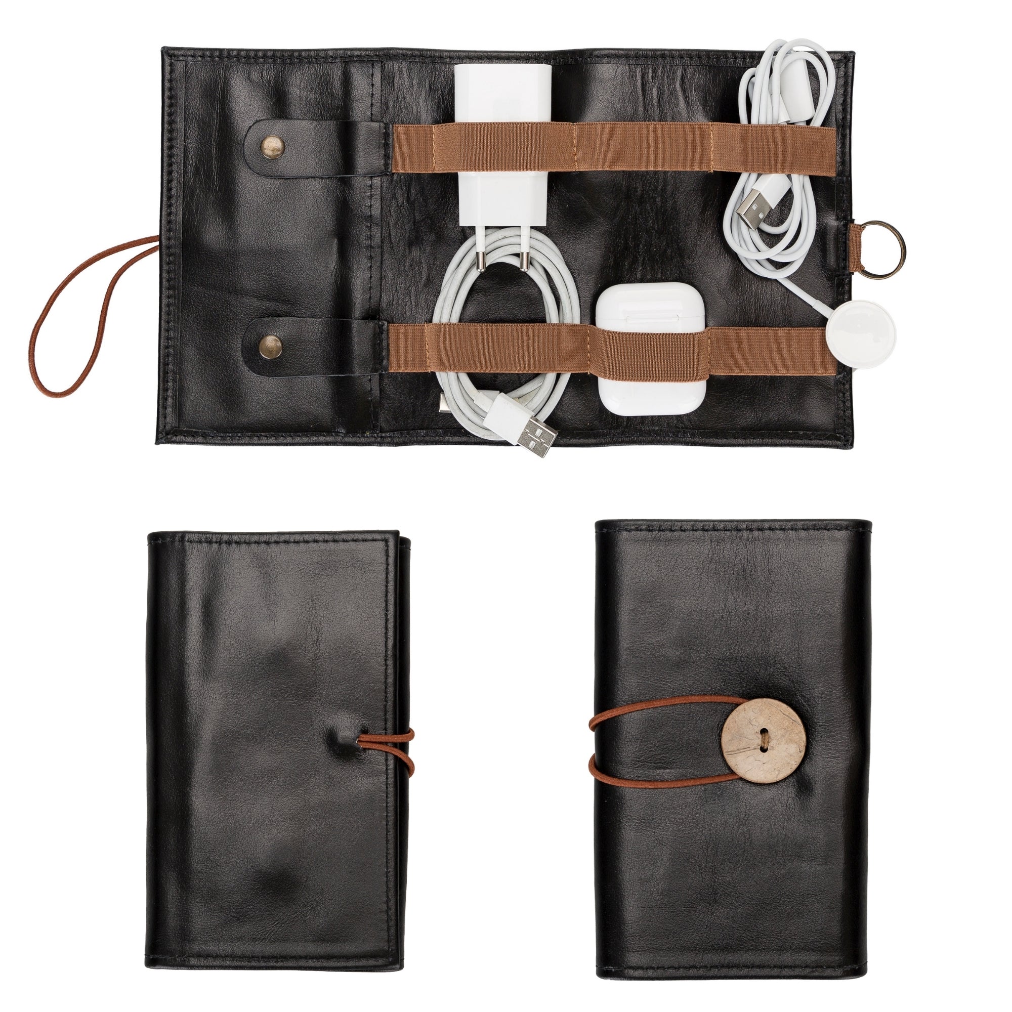 Salida Travel Pouch and Premium Leather Cable Organizer - TORONATA - #color_black