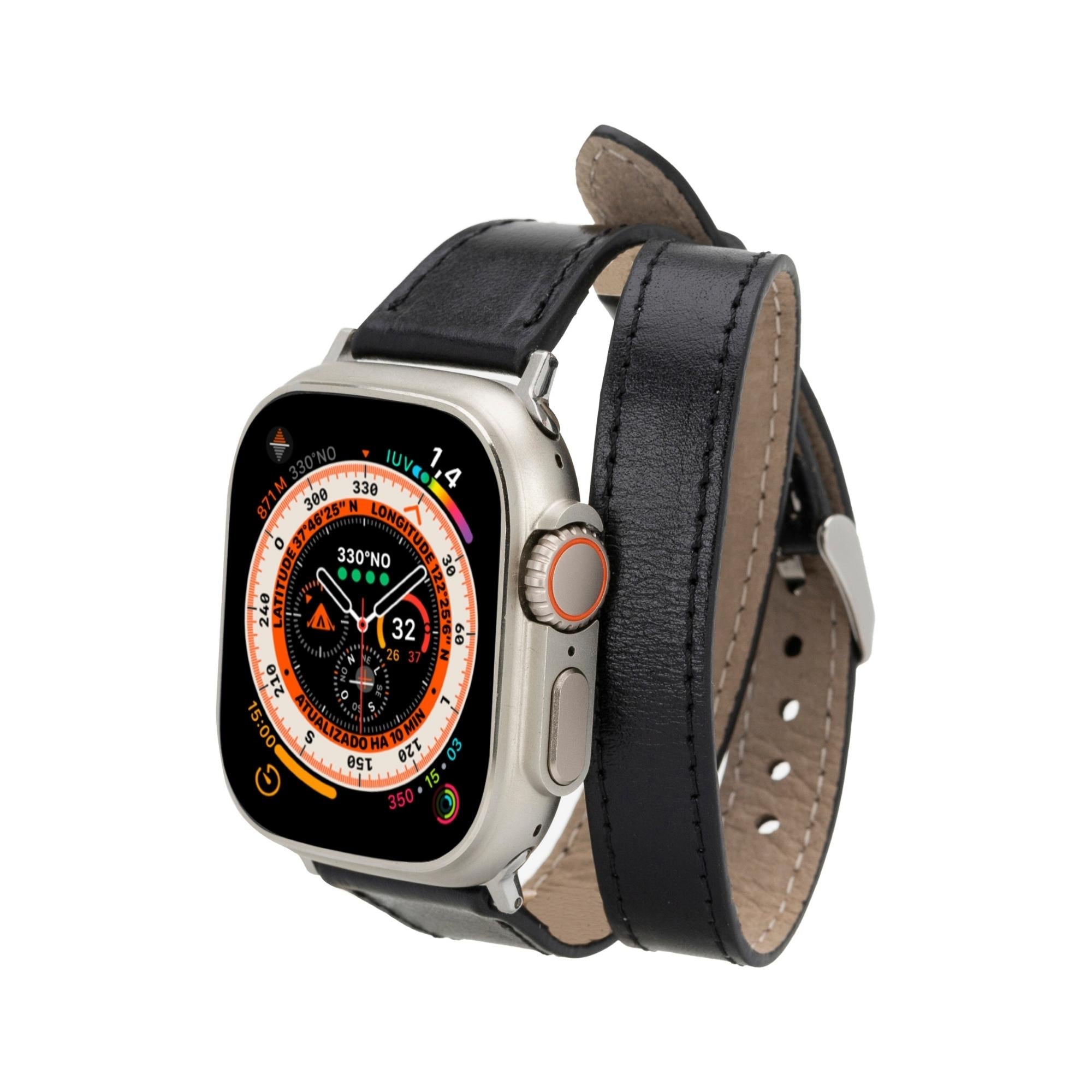 Vail Double Tour Leather Bands for Apple Watch 9, Ultra 2 and SE-Black-45mm--TORONATA