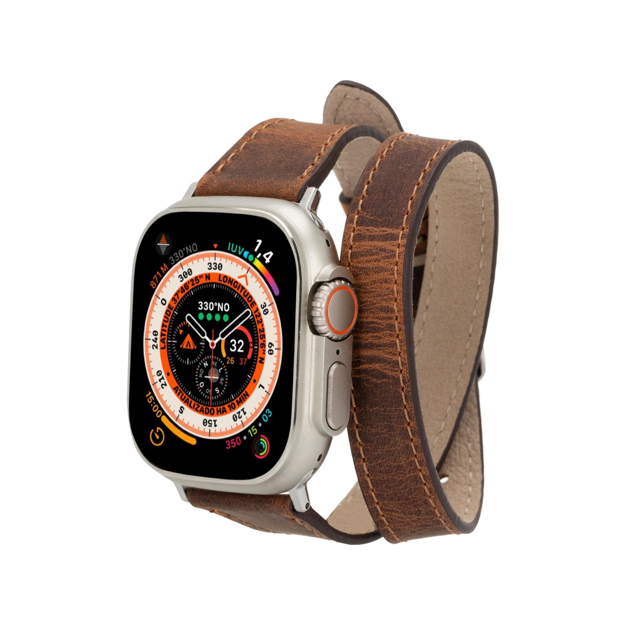 vail double tour leather bands for apple watch 9, ultra 2 and se - toronata -