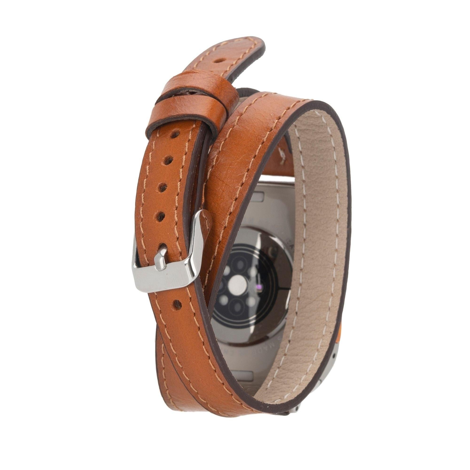 vail double tour leather bands for apple watch 9, ultra 2 and se - toronata - #color_tan