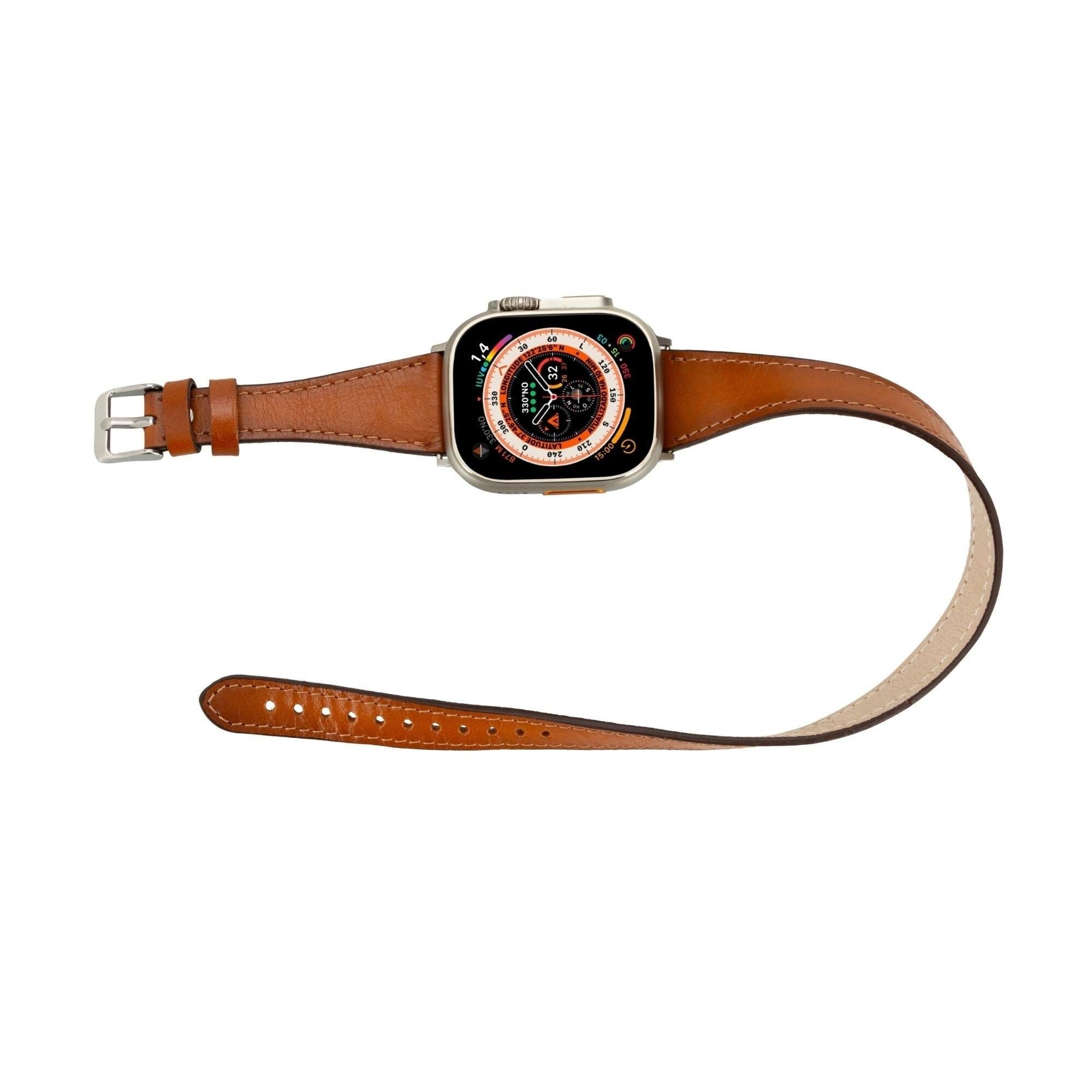 vail double tour leather bands for apple watch 9, ultra 2 and se - toronata - #color_tan