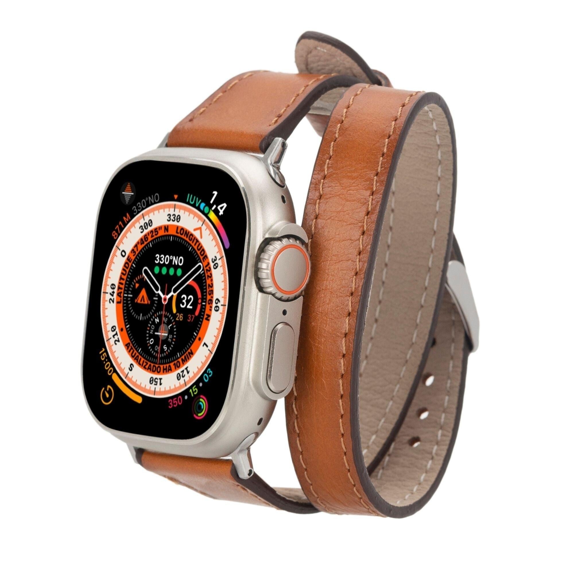 vail double tour leather bands for apple watch 9, ultra 2 and se - toronata - #color_tan