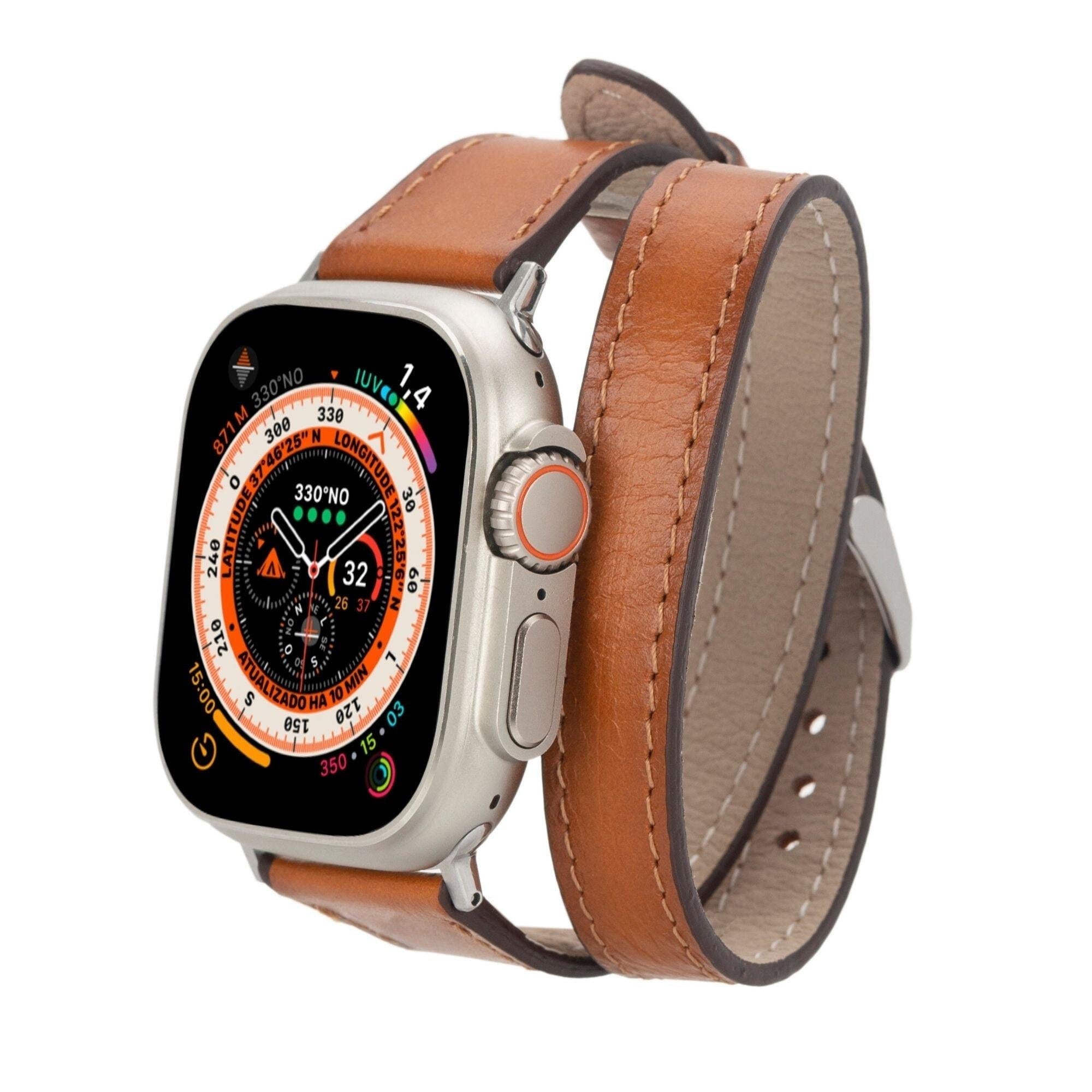 Vail Double Tour Leather Bands for Apple Watch 9, Ultra 2 and SE-Tan-45mm--TORONATA