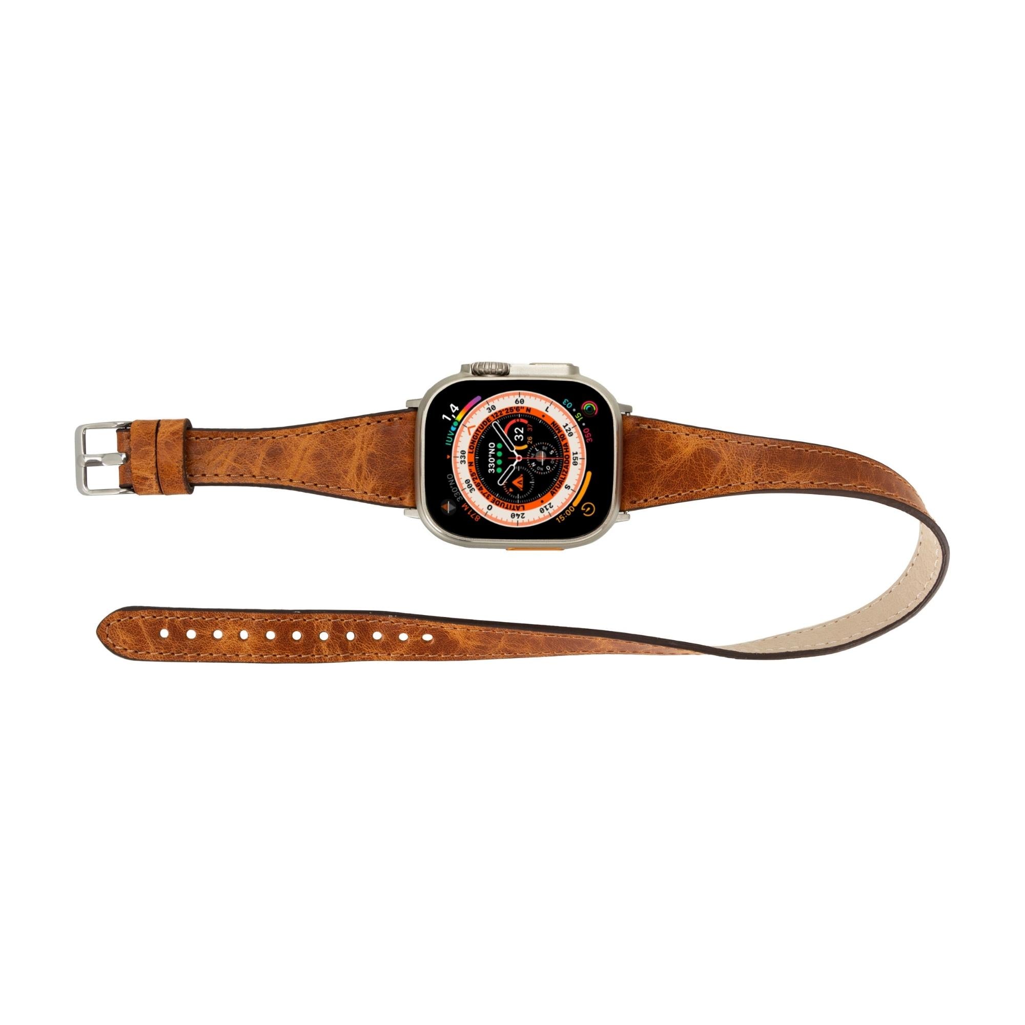 vail double tour leather bands for apple watch 9, ultra 2 and se - toronata -