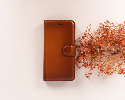 Magic iPhone 16E Detachable Leather Wallet Case - TORONATA - color_ Tan