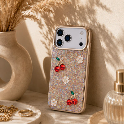 Hilo Crystal Cherry iPhone 18 Pro Max Case – Gold-Tone Frame