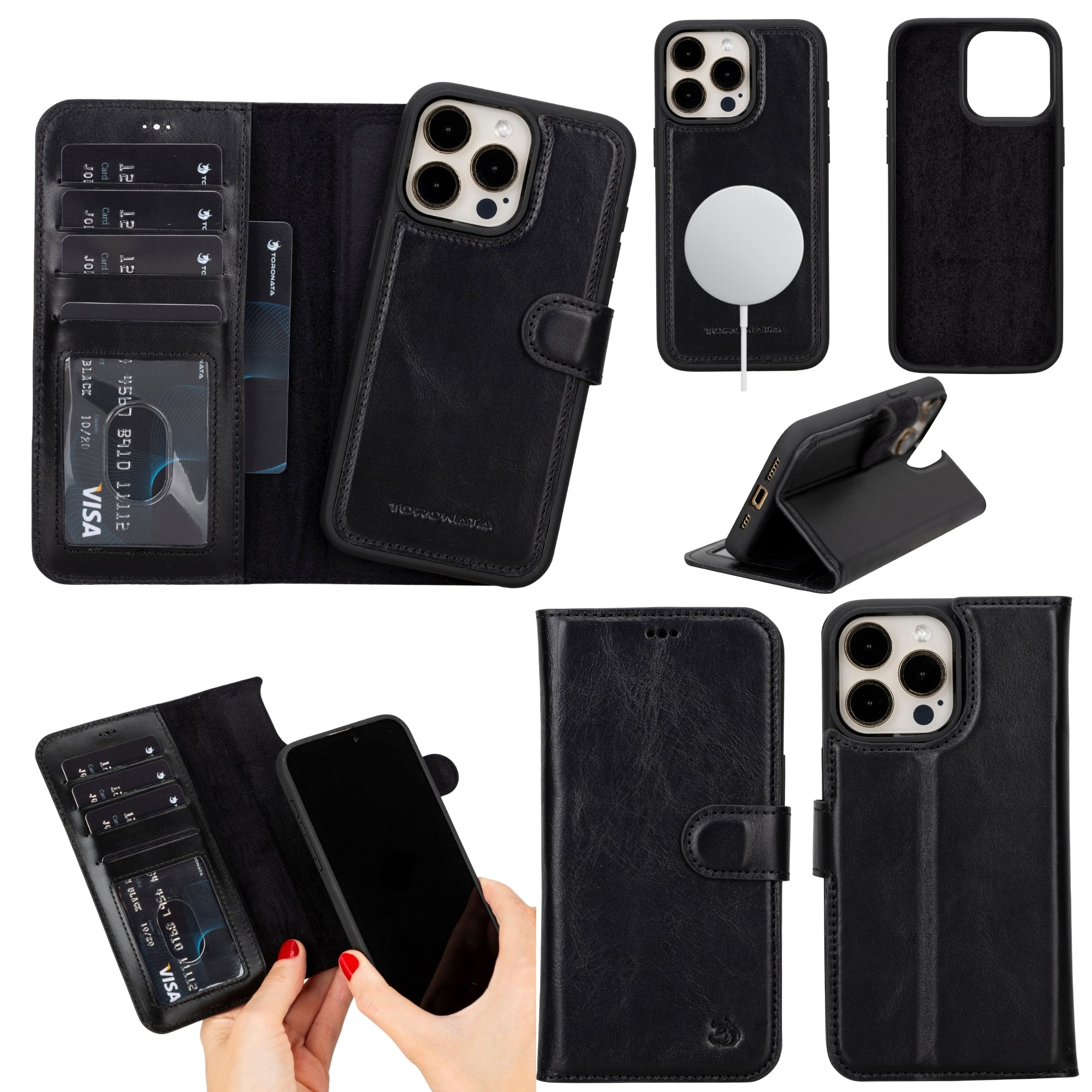 Casper Leather iPhone 15 Pro Max Wallet Case | MagSafe-Black---TORONATA
