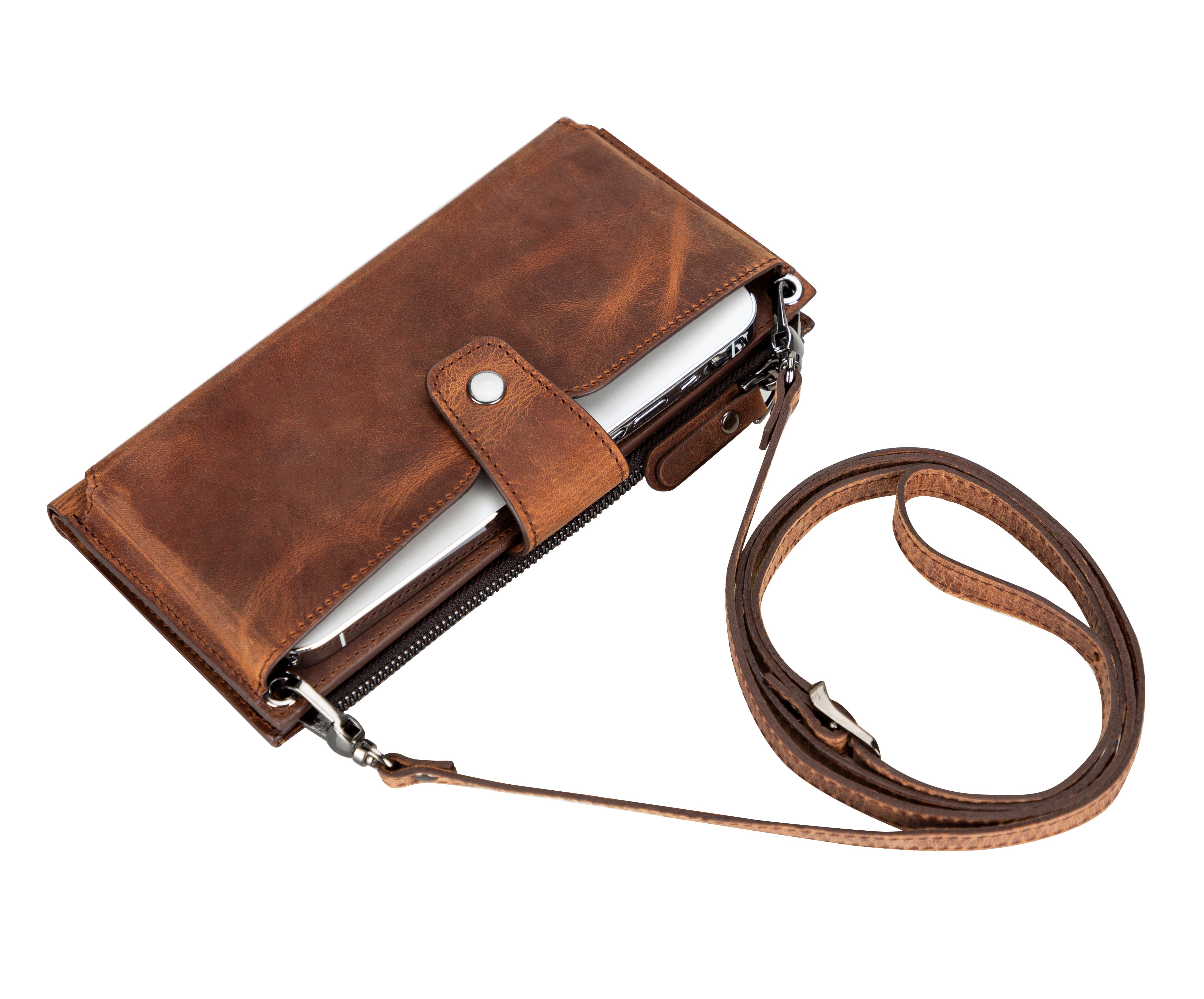 Lozan Strap Leather Crossbody Wallet - TORONATA - color_ Saddle Brown