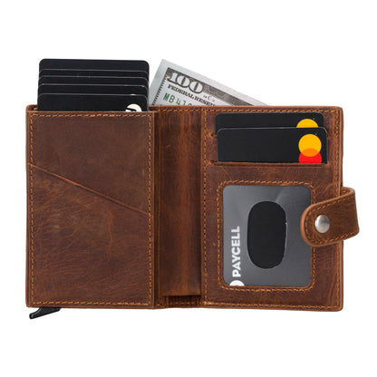 Palertag Zip Mechanical Leather Card Holder with AirTag Slot - TORONATA - color_ Sandy Tan