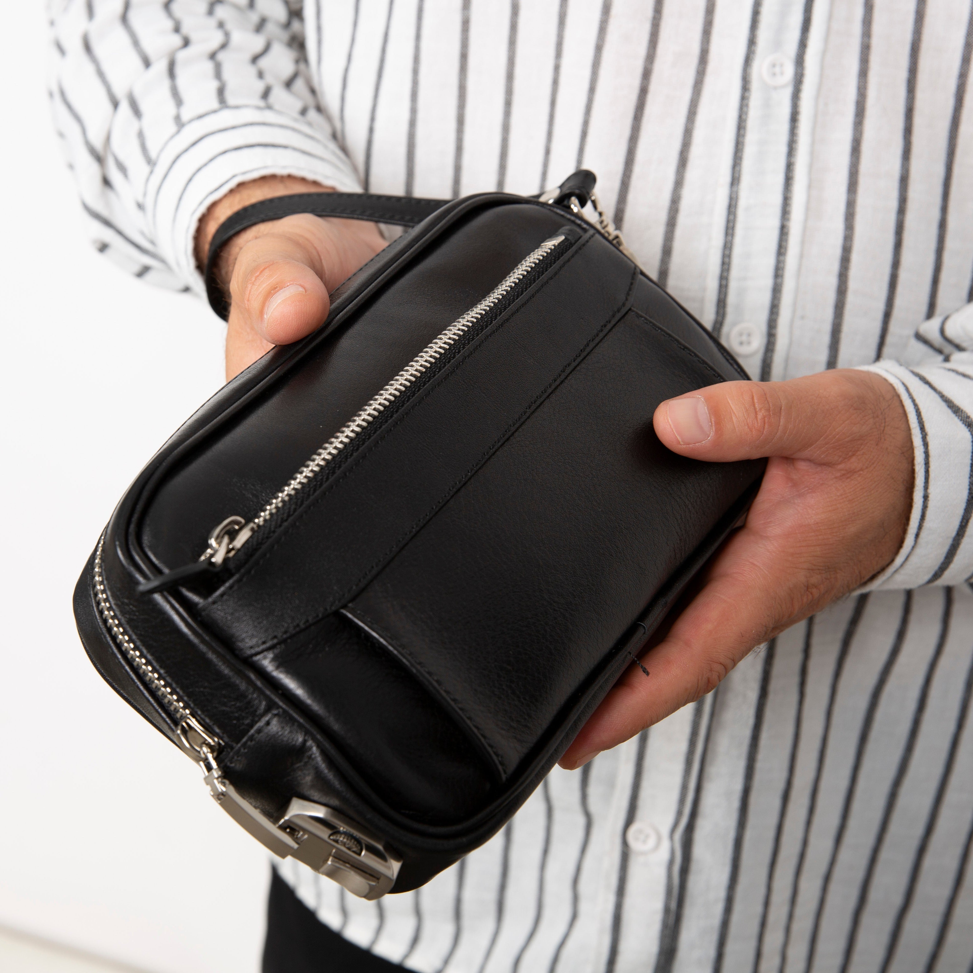 Fresno Leather Clutch – Secure Travel Wallet with Lock #color_black 