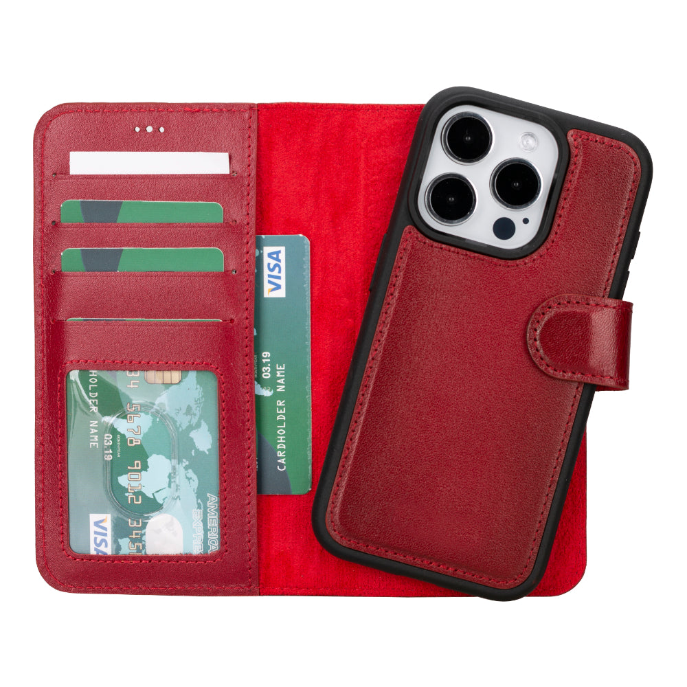 Magic iPhone 16 Pro Max Leather Detachable Wallet Case - TORONATA - color_ Red