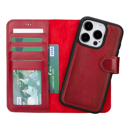 Magic iPhone 16 Pro Max Leather Detachable Wallet Case - TORONATA - color_ Red