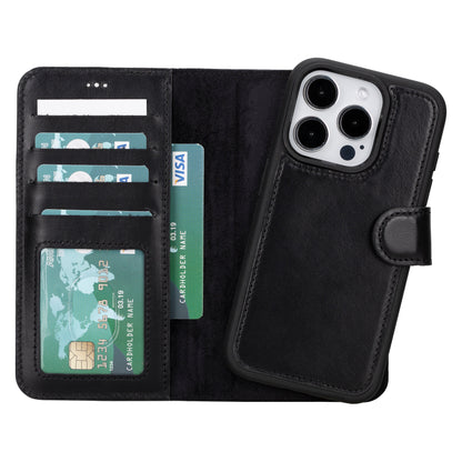 Magic iPhone 16 Pro Max Leather Detachable Wallet Case - TORONATA - color_ Black