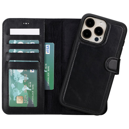 Magic iPhone 16 Pro Detachable Leather Wallet Case - TORONATA - color_ Black