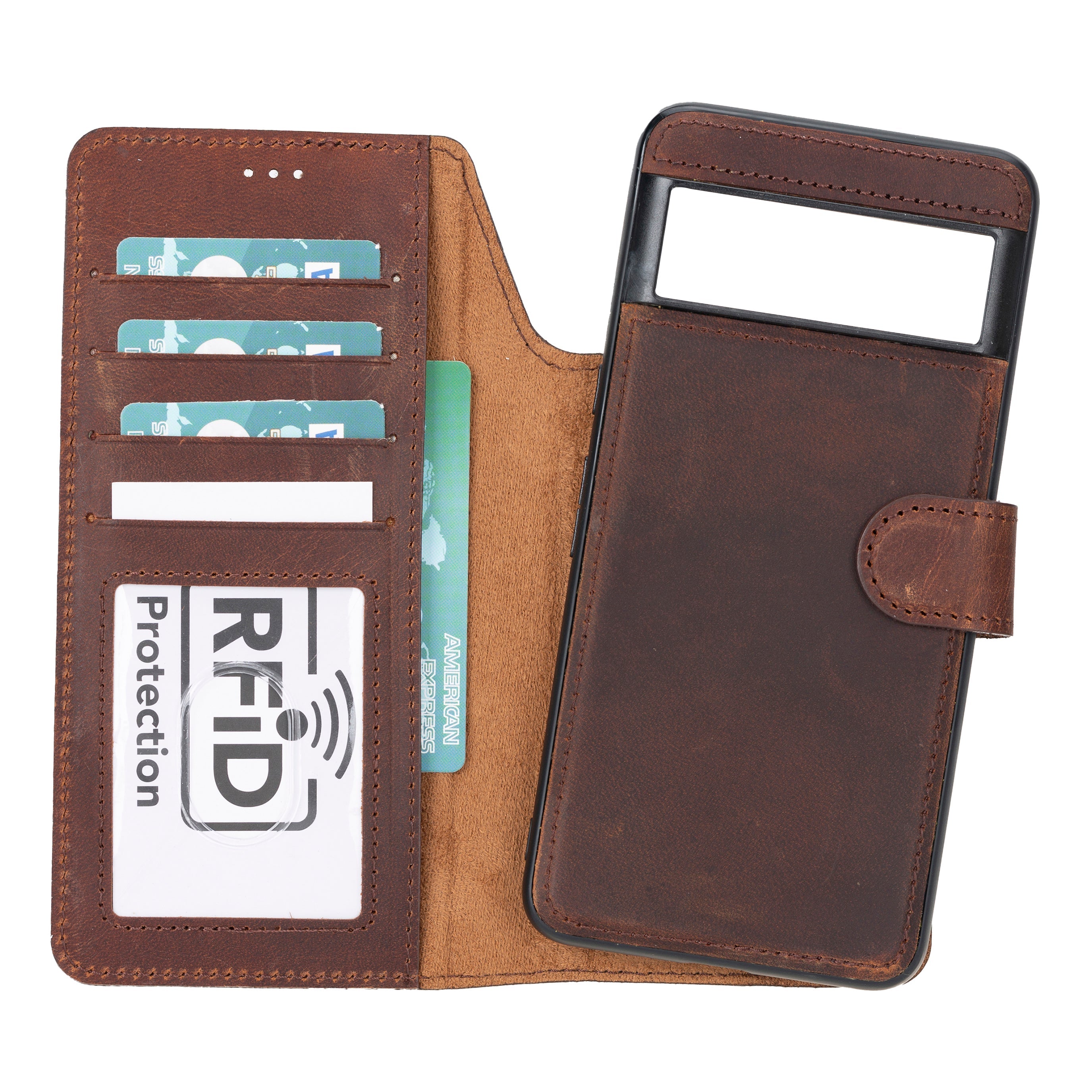 Magic Google Pixel 8 Pro Detachable Leather Wallet Case - TORONATA - color_ Saddle Brown