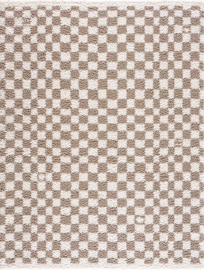 Kieu Taupe Checkered Shag Rug