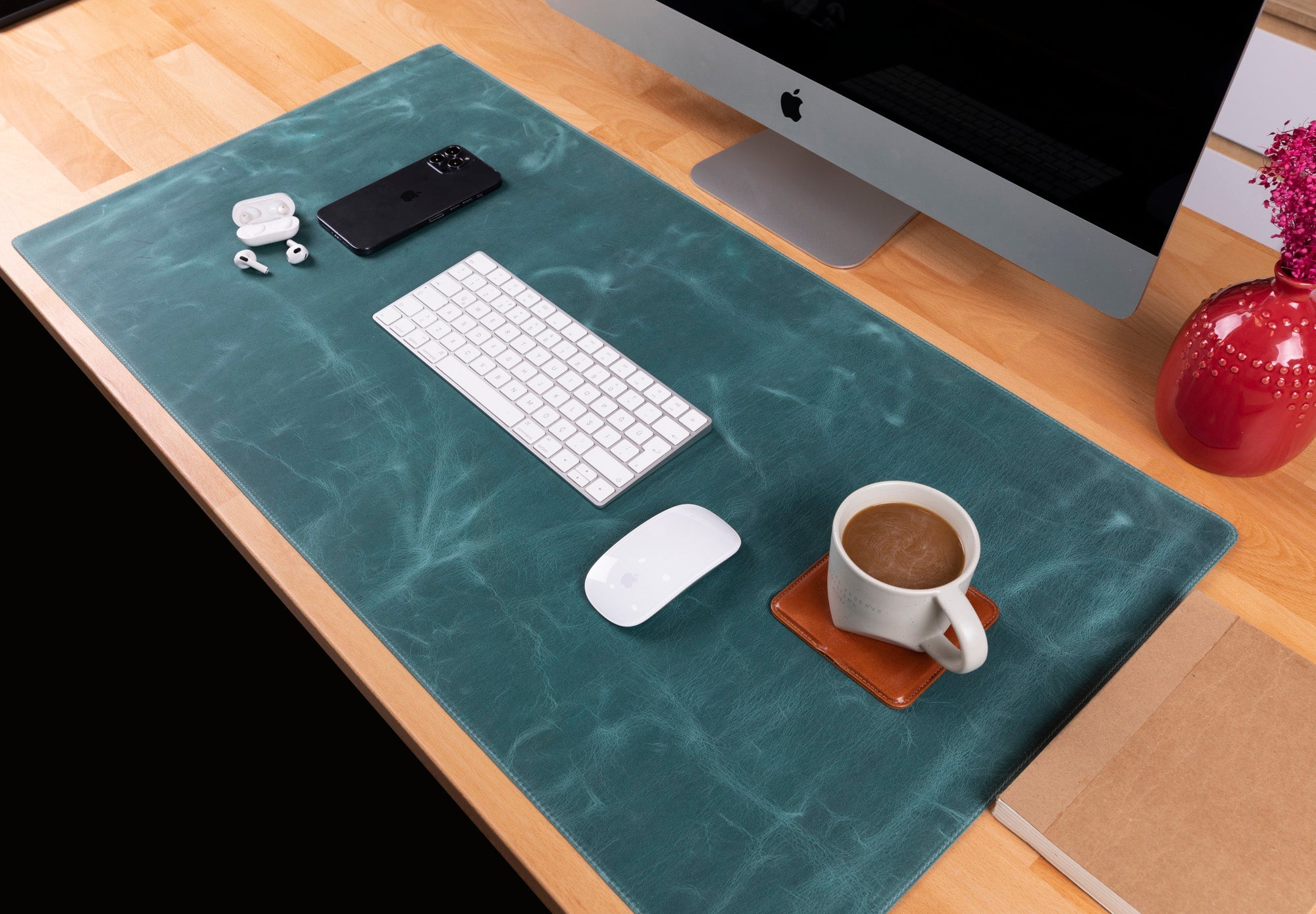 Natural Leather Desk Mat - TORONATA - color_ Green