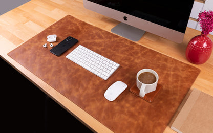 Natural Leather Desk Mat - TORONATA - color_ Golden Tan