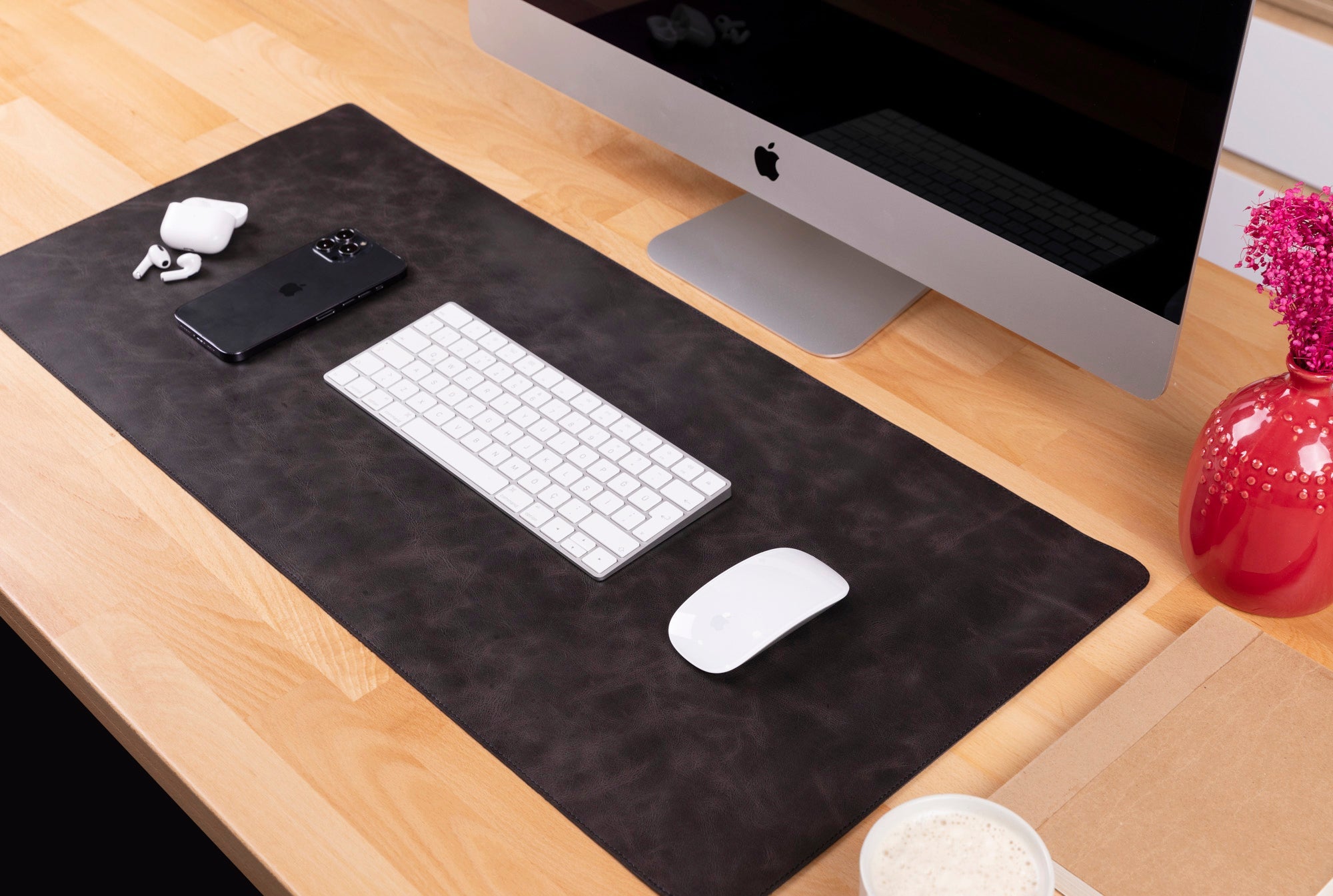Natural Leather Desk Mat - TORONATA - color_ Charcoal