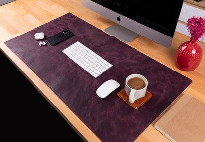 Natural Leather Desk Mat - TORONATA - color_ Scarlet Red