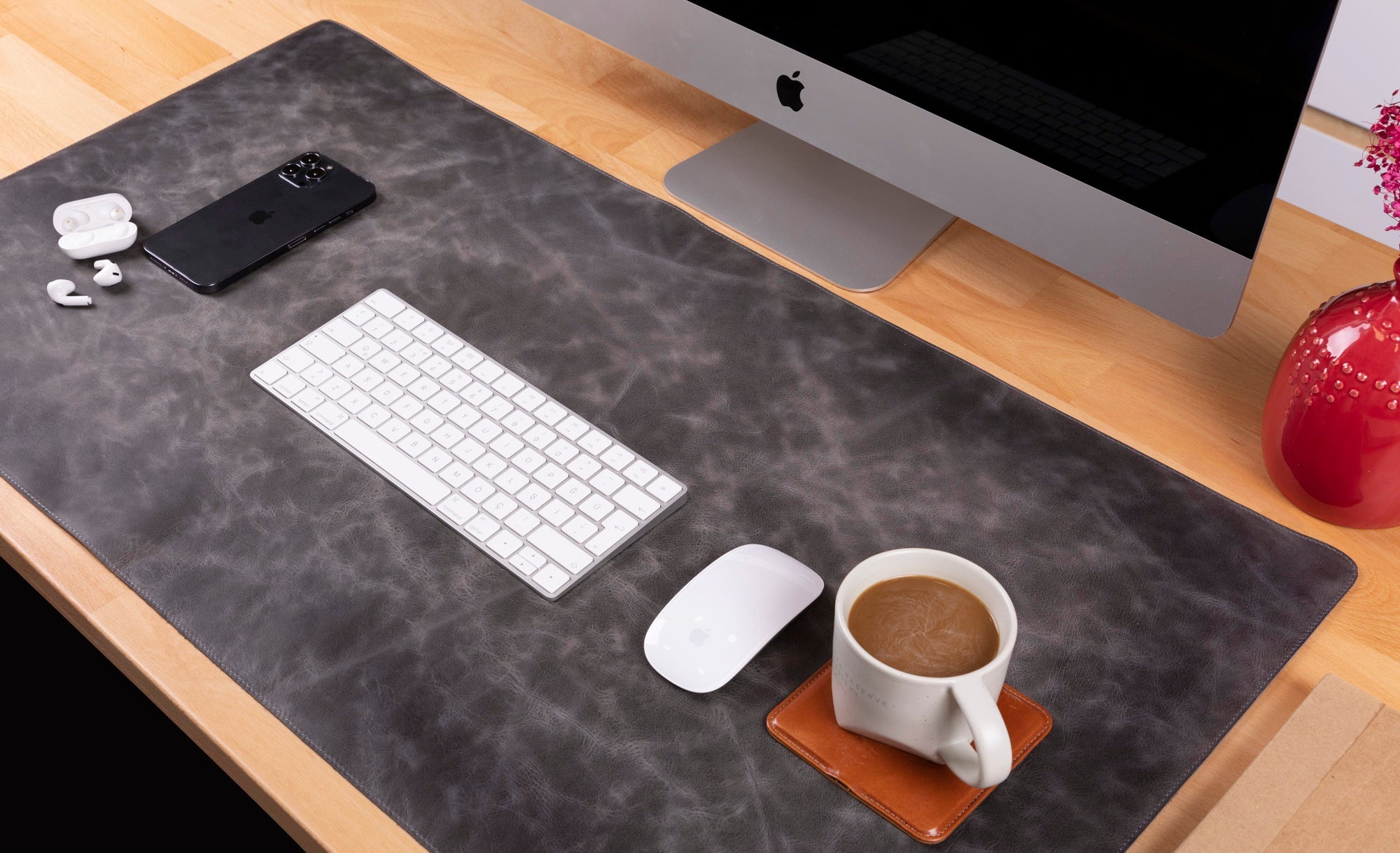 Natural Leather Desk Mat - TORONATA - color_ Sandy Gray