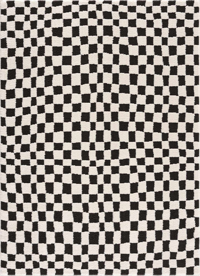 Lajos Black & White Checkered Plush Rug
