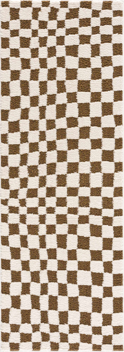 Lajos Brown Checkered Shag Rug
