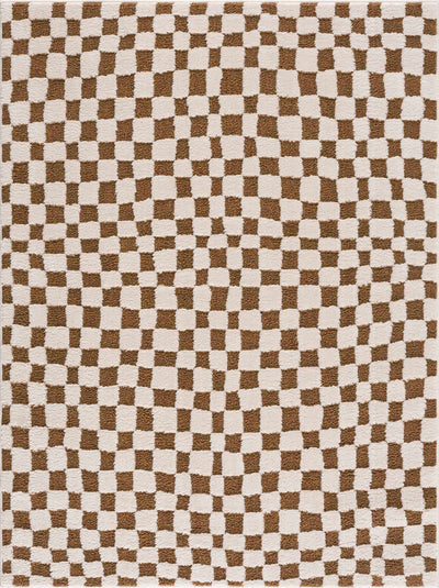 Lajos Brown Checkered Shag Rug