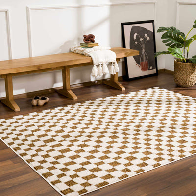 Lajos Brown Checkered Shag Rug