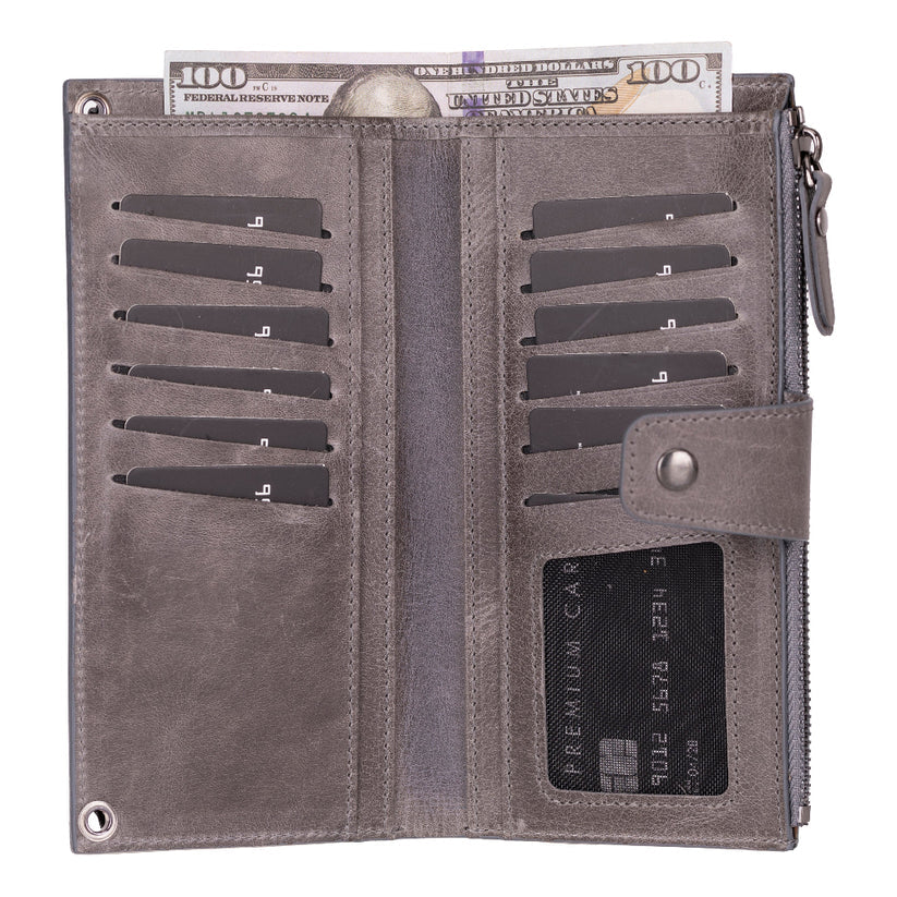 Kaycee Leather Women's Cell Phone Wallet with Strap gray-