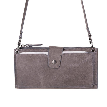 Kaycee Leather Women's Cell Phone Wallet with Strap gray-