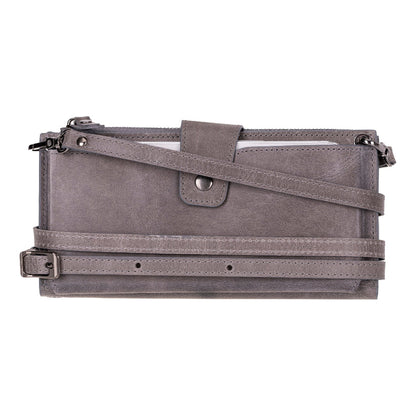 Kaycee Leather Women's Cell Phone Wallet with Strap gray-