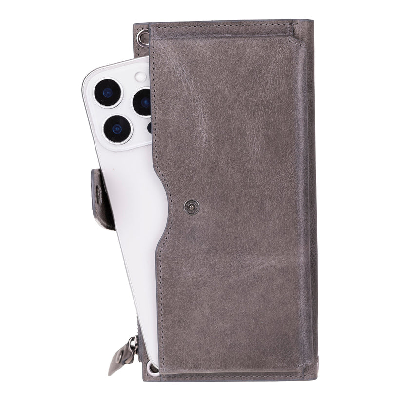 Kaycee Leather Women's Cell Phone Wallet with Strap gray-