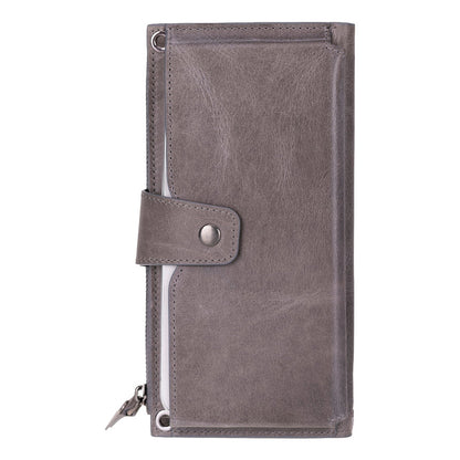 Kaycee Leather Women's Cell Phone Wallet with Strap gray-