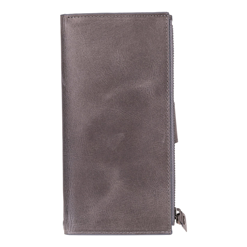 Kaycee Leather Women's Cell Phone Wallet with Strap gray-
