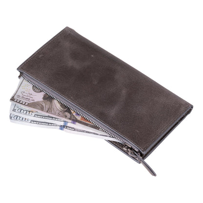 Kaycee Leather Women's Cell Phone Wallet with Strap gray-