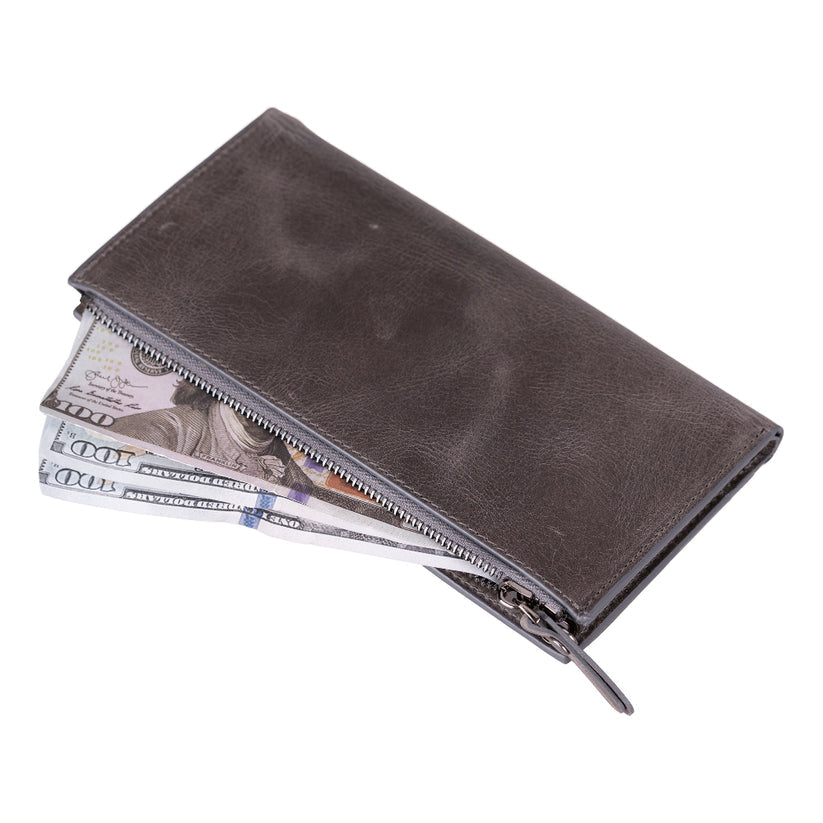Kaycee Leather Women's Cell Phone Wallet with Strap gray-
