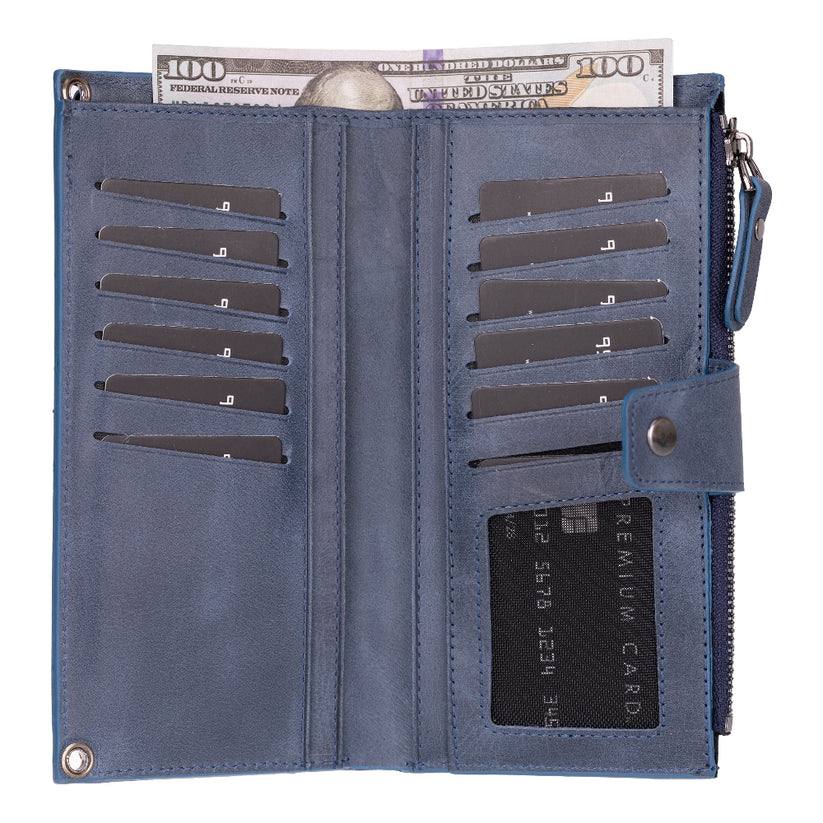 Kaycee Leather Women's Cell Phone Wallet with Strap navy-