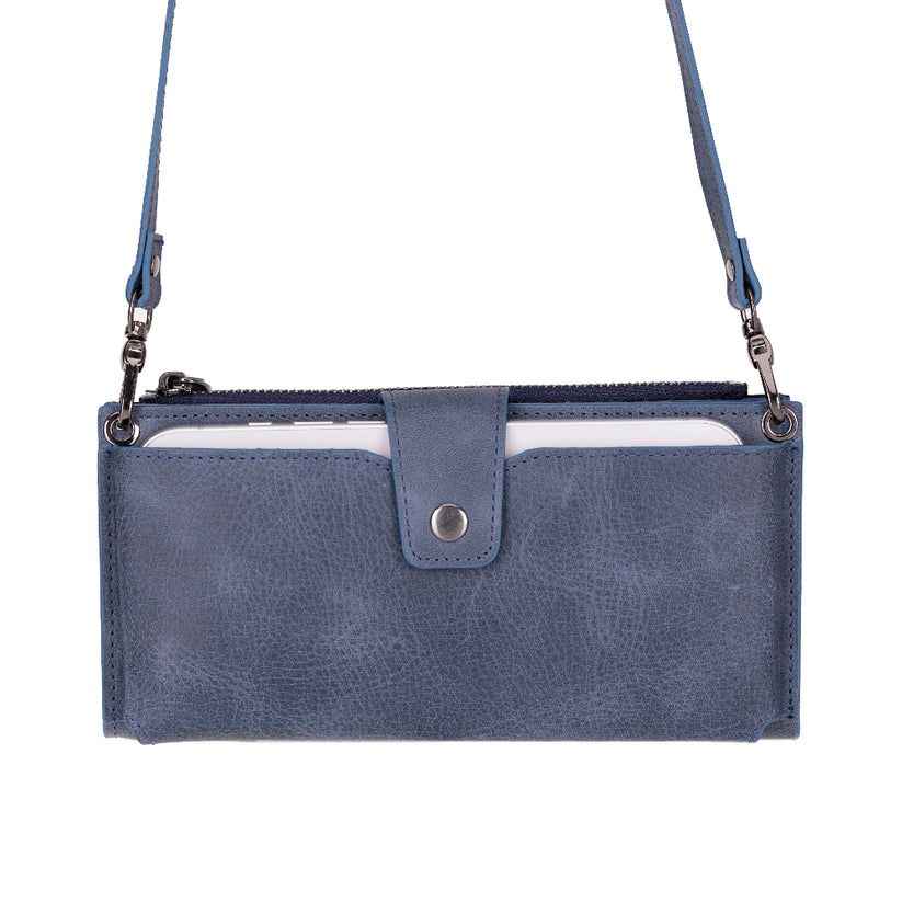 Kaycee Leather Women's Cell Phone Wallet with Strap navy-