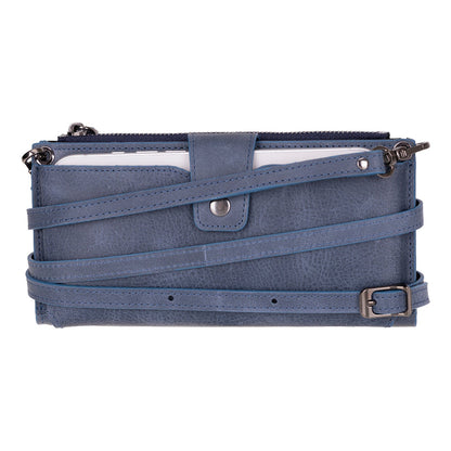 Kaycee Leather Women's Cell Phone Wallet with Strap navy-